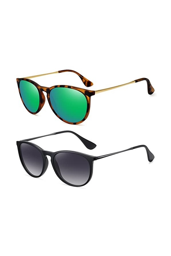 WOWSUN Lunettes de soleil polarisées pour femme vintage rétro avec verres miroir Or-Rose 