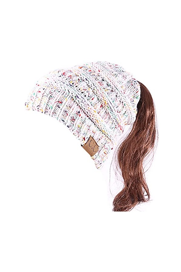 DURINM Femme Bonnet Queue Messy Chignon Chapeaux Bonnet Femme Bonnet dhiver avec Trou Chapeaux de Queue de Cheval Bonnet tri