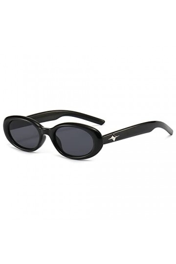 LJCZKA Vintage Petit Lunettes de Soleil Ovales Homme Femme, Retro Lunette de Soleil Ovale Lunette Ronde étoile Protection UV