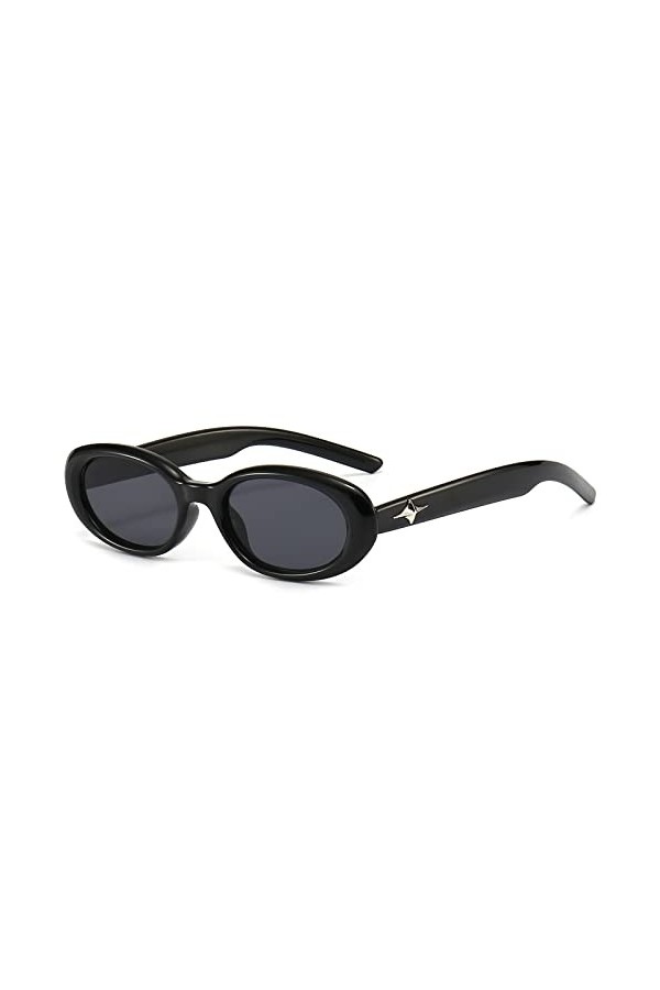 LJCZKA Vintage Petit Lunettes de Soleil Ovales Homme Femme, Retro Lunette de Soleil Ovale Lunette Ronde étoile Protection UV