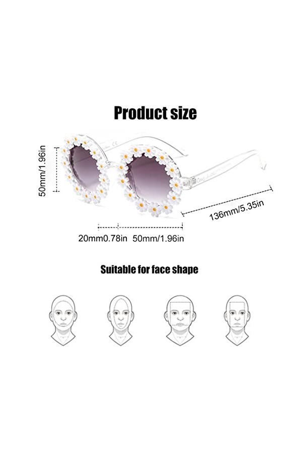 CUHZA Lunettes de soleil pour femmes, lunettes de soleil rondes marguerites classiques nobles femmes/hommes belles lunettes d