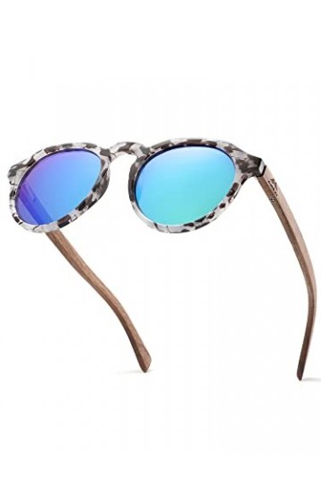 AMEXI Lunettes de Soleil Polarisées pour Homme et Femmes, Lunettes de Soleil en Bois,100% anti UV400,CN8048
