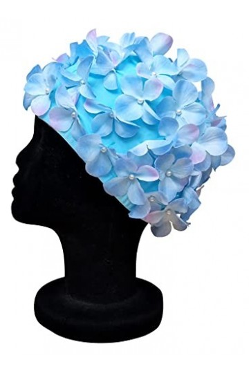 Blue Reef Leo Floral Bonnet de bain classique rétro 3D Pétale de fleur Uni Joli Élégant Vintage Bonnet de bain Taille unique 