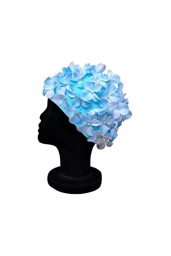 Blue Reef Leo Floral Bonnet de bain classique rétro 3D Pétale de fleur Uni Joli Élégant Vintage Bonnet de bain Taille unique 