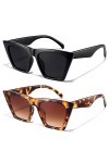 Lunettes de soleil tendance œil de chat pour femme – Lot de 2 lunettes de soleil carrées surdimensionnées style œil de chat v