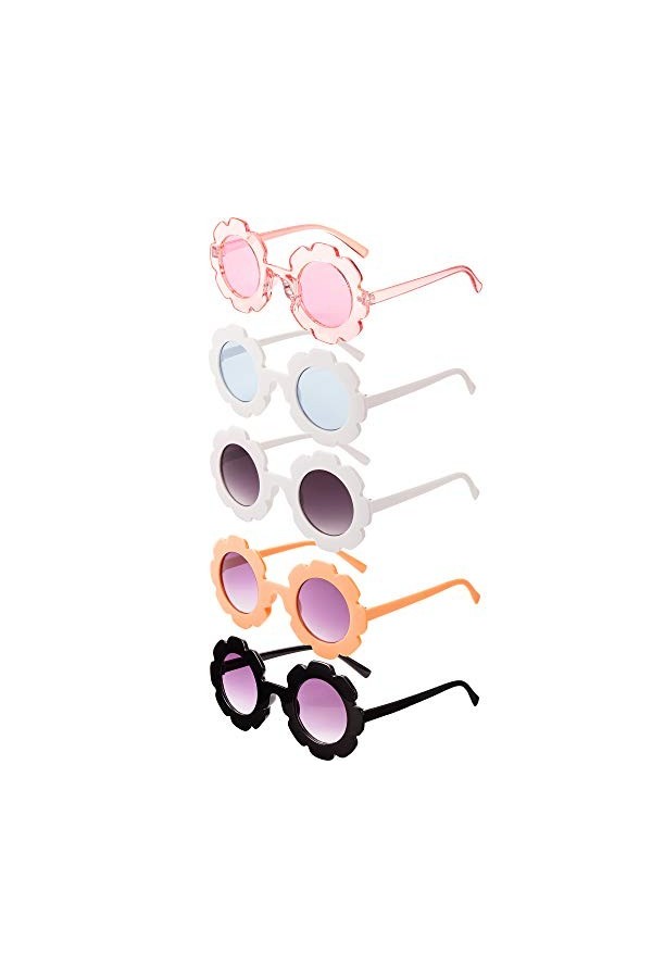 5 Paires Lunettes de Soleil Enfants Lunettes de Soleil Rondes Mignonnes Lunettes en Forme de Fleur Enfants Fille Garçon Cadea