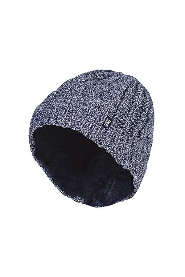 HEAT HOLDERS - Femme Chaud Hiver Automne Doublé Fourrure Polaire Tricot Bonnet avec Manchette Noir TOR , One Size 
