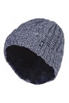 HEAT HOLDERS - Femme Chaud Hiver Automne Doublé Fourrure Polaire Tricot Bonnet avec Manchette Noir TOR , One Size 