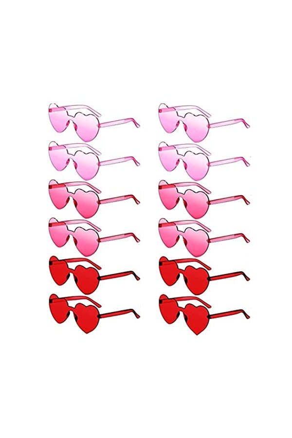 FANXIYA 12 Pack Lunettes De Soleil Coeur, Lunette Sans Monture Femme, Lunettes Rose Evjf pour Festival Accessoire, Heart Sung