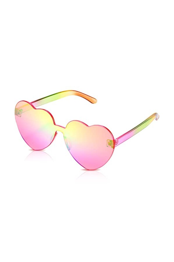 Maxdot Lunettes de soleil en forme de cœur, Revêtement holographique rose, Medium