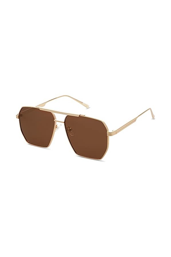 SOJOS Lunettes de Soleil Carrées Rétro Oversize Polarisées pour Femmes et Hommes, Lunettes de Soleil Vintage UV400, Lunettes 