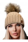 4sold Rita Bonnet à pompon en tricot pour femme Style hiver - Beige - Taille Unique