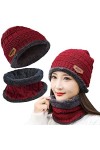 Tuofang Bonnet Chaud écharpe Ensemble pour Adulte, Hommes Femmes dhiver Extensible Chaud Doublure en Polaire Épais Chapeau A