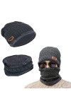 Tuofang Bonnet Chaud écharpe Ensemble pour Adulte, Hommes Femmes dhiver Extensible Chaud Doublure en Polaire Épais Chapeau A