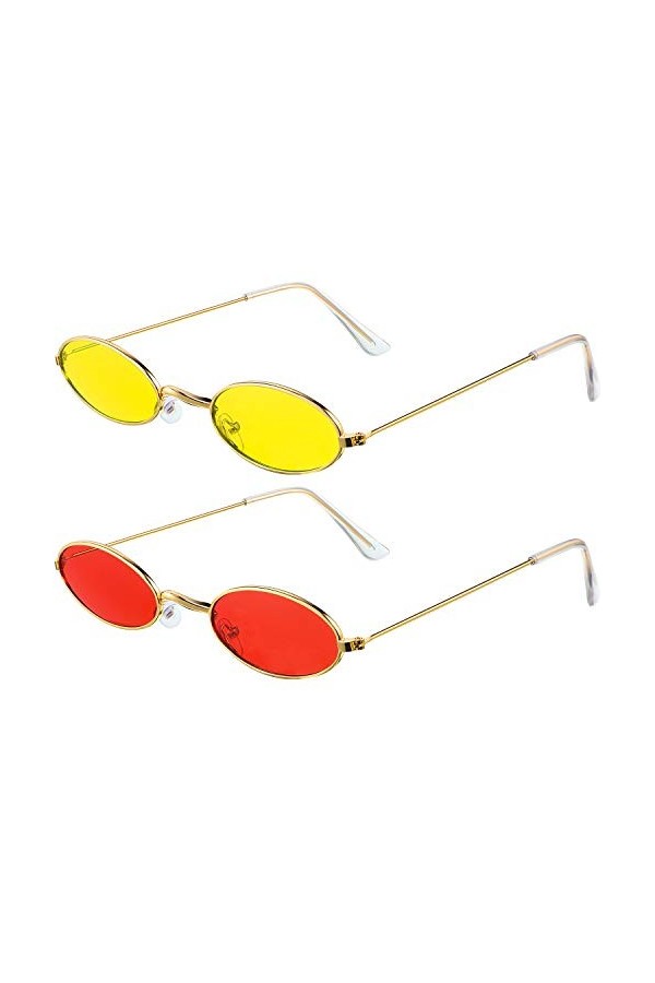 Frienda 2 Paires Lunettes de Soleil Ovales Vintage Petites Lunettes de Soleil Ovales Mini Lunettes Rondes Élégantes Vintage p