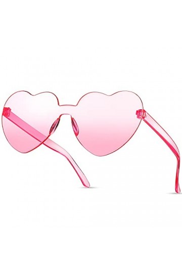 Fiada Lunettes de Soleil Transparentes sans Monture Coeur Couleur Bonbon Rose 