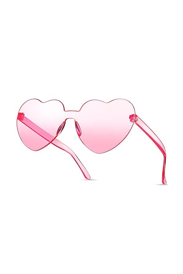 Fiada Lunettes de Soleil Transparentes sans Monture Coeur Couleur Bonbon Rose