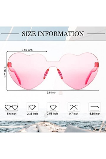 Fiada Lunettes de Soleil Transparentes sans Monture Coeur Couleur Bonbon Rose 