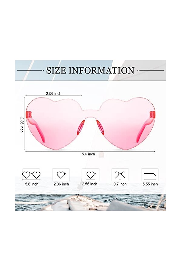 Fiada Lunettes de Soleil Transparentes sans Monture Coeur Couleur Bonbon Rose