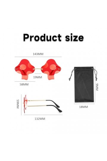 MEMOFYND 1 pièces de lunettes de soleil champignon sans monture, 1 sac de rangement, lunettes de fête Rave, lunettes de solei