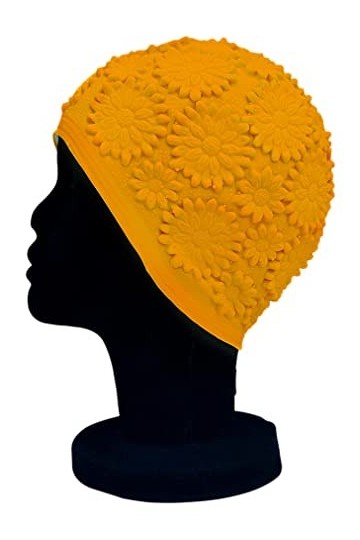 Blue Reef Bonnet de bain à enfiler en latex doux et souple - Couleur unie - Effet 3D floral - Style rétro classique - Pour fe