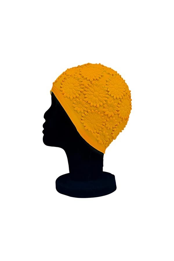 Blue Reef Bonnet de bain à enfiler en latex doux et souple - Couleur unie - Effet 3D floral - Style rétro classique - Pour fe