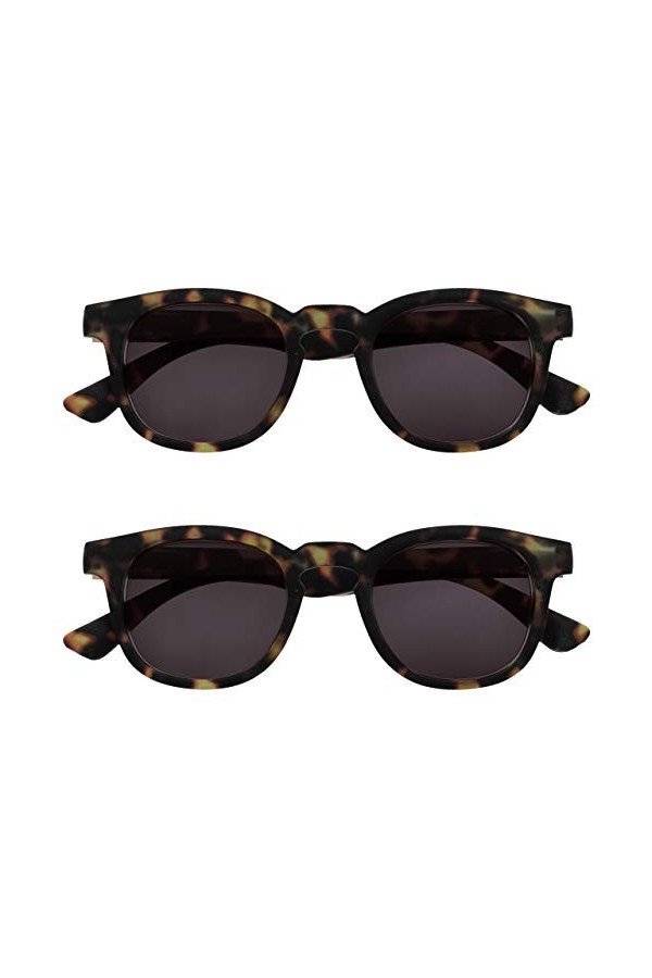 OPULIZE Bay Pack 2 En Miroir Épais Rond Hommes Femmes Écaille De Tortue Vert Mat Lecteurs Soleil Lunettes De Lecture SS97-6 +