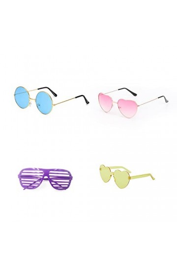 ZWZNBL Lot de 4 lunettes hippie, lunettes de soleil, protection UV, lunettes de mode, lunettes fines, lunettes de soleil rond