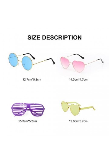 ZWZNBL Lot de 4 lunettes hippie, lunettes de soleil, protection UV, lunettes de mode, lunettes fines, lunettes de soleil rond