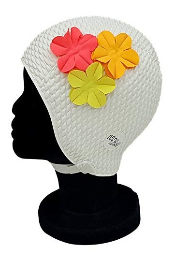 Blue Reef Rome Bubble Bonnet de bain pour femme Motif floral classique rétro 3 pétales 3D 3 couleurs tropicales Élégant vinta