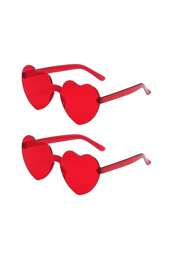JITNGA 2 Pièces Lunettes De Soleil Hippie En Forme De Cœur Sans Monture Candy Lunettes De Soleil Transparentes Rétro Hippie C