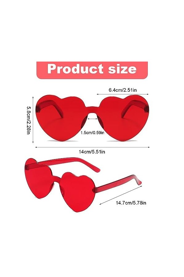 JITNGA 2 Pièces Lunettes De Soleil Hippie En Forme De Cœur Sans Monture Candy Lunettes De Soleil Transparentes Rétro Hippie C