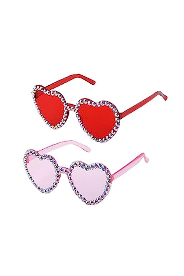 JDCMEI 2 Paires Lunettes de Soleil en Forme de Coeur, Lunettes Parti de Soleil Hippie, Lunettes Vintage Hippie de Couleur,Pou