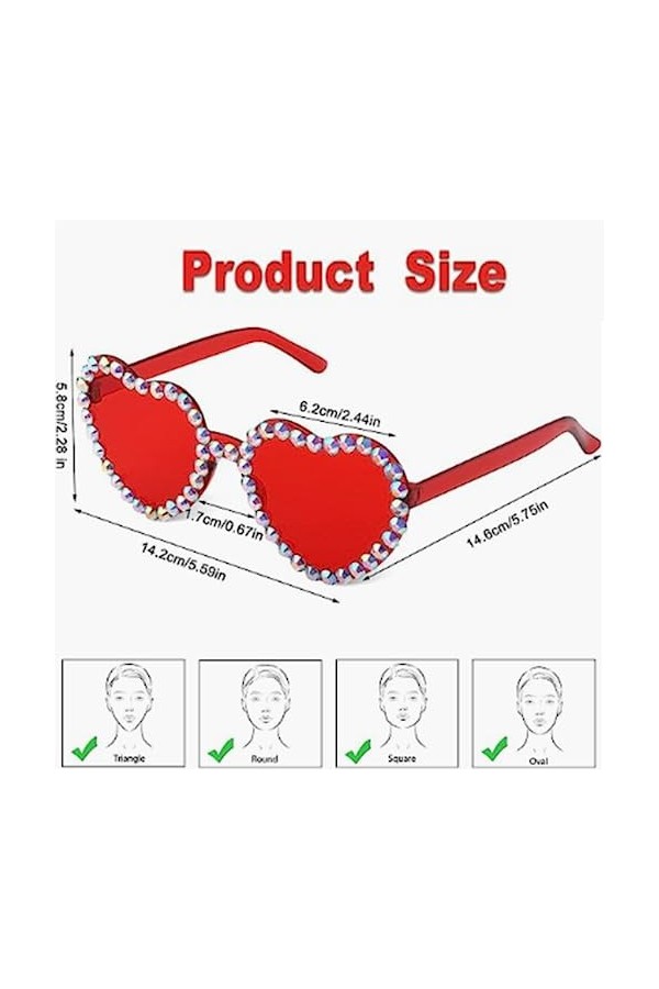 JDCMEI 2 Paires Lunettes de Soleil en Forme de Coeur, Lunettes Parti de Soleil Hippie, Lunettes Vintage Hippie de Couleur,Pou