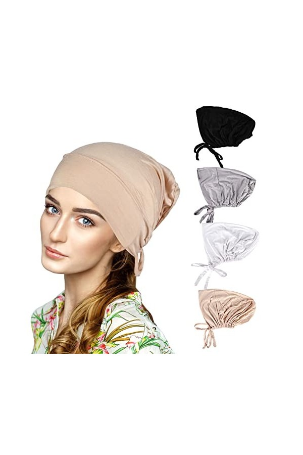 Nizirioo 4 Pièces Bonnet Hijab, Hijab Femme Musulmane, Islamique Musulman Hijab, Musulmanes Cheveux Sortie Casquette De Perte