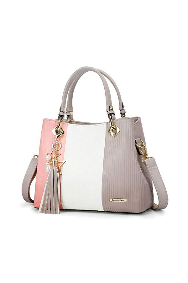 Sac à Main Femme Sac Bandoulière Femme Cabas Sac Dépaule Sac Fourre-Tout Sac de cours PU Cuir frange avec bandoulière ajusta