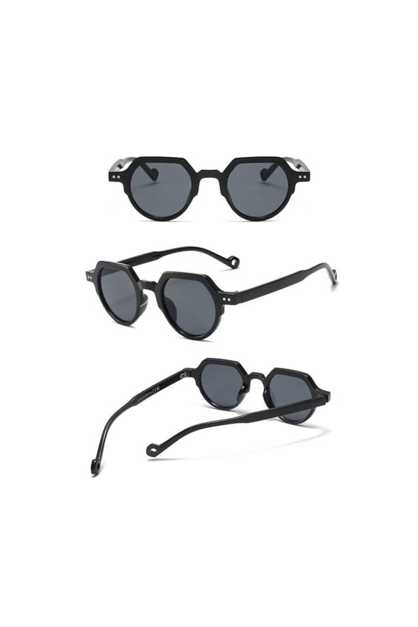 Lunettes de soleil tendance coréennes avec protection UV et monture polygonale ultralégère pour homme et femme, Flocons gris 