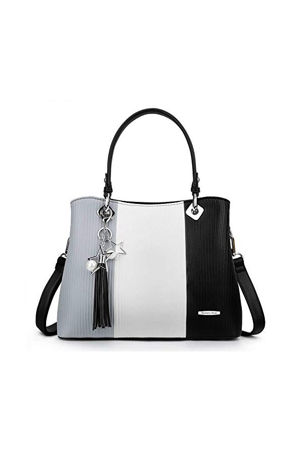 Sac à Main Femme Sac Bandoulière Femme Cabas Sac Dépaule Sac Fourre-Tout Sac de cours PU Cuir frange avec bandoulière ajusta