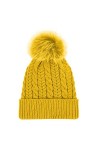 Diffusion Bonnet dhiver pour femme avec pompon en fourrure épaisse et polaire tricotée - Jaune - Taille unique