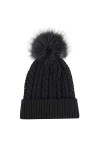 Diffusion Bonnet dhiver pour femme avec pompon en fourrure épaisse et polaire tricotée - Jaune - Taille unique