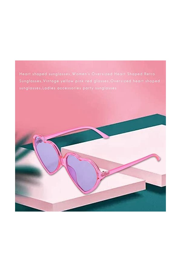 Sueoohke Lunettes de soleil rétro surdimensionnées en forme de cœur des années 90 pour femmes et filles violet 