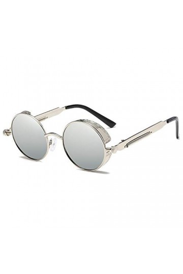 SWILDER Lunettes de Soleil Rondes en Métal Femmes Lunettes de Mode Vintage Lunettes de Soleil Uv400 Argent 