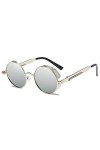 SWILDER Lunettes de Soleil Rondes en Métal Femmes Lunettes de Mode Vintage Lunettes de Soleil Uv400 Argent 