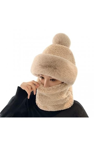 Bonnet une pièce en polaire pour femme - Écharpe à capuche - Cache-cou - Cagoule chaude dhiver - Bonnet de ski avec pompon e