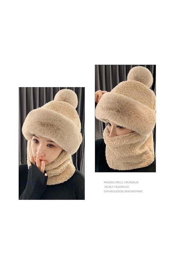 Bonnet une pièce en polaire pour femme - Écharpe à capuche - Cache-cou - Cagoule chaude dhiver - Bonnet de ski avec pompon e