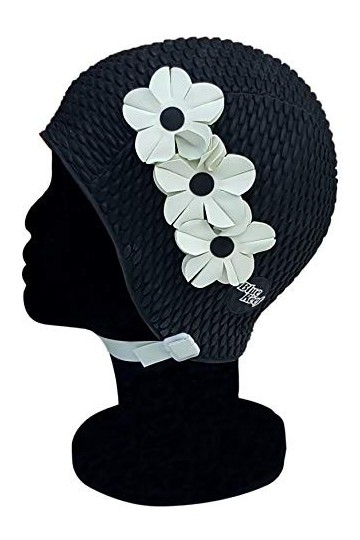 Blue Reef Tunis Bubble Bonnet de bain pour femme Motif floral classique rétro 3 fleurs 2 rangées de pétales 3D Style vintage 