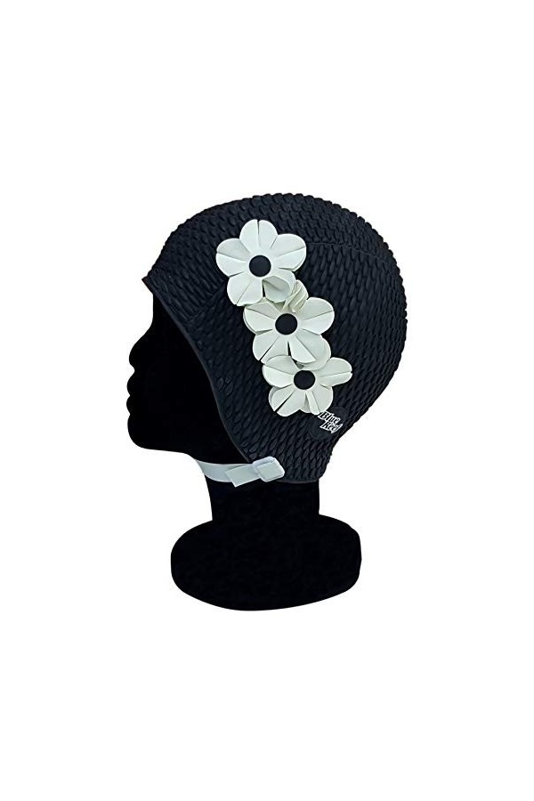 Blue Reef Tunis Bubble Bonnet de bain pour femme Motif floral classique rétro 3 fleurs 2 rangées de pétales 3D Style vintage 