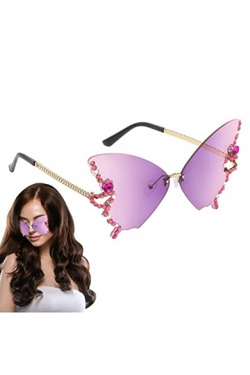 Lunettes de soleil sans monture pour femme | Lunettes dété sans monture papillon avec strass | Lunettes de soleil sans montu
