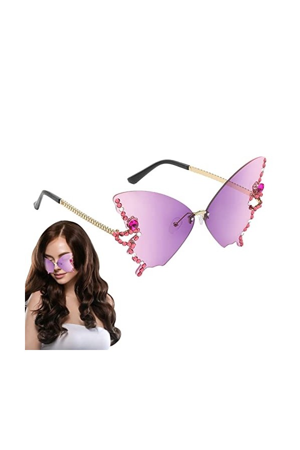 Lunettes de soleil sans monture pour femme | Lunettes dété sans monture papillon avec strass | Lunettes de soleil sans montu