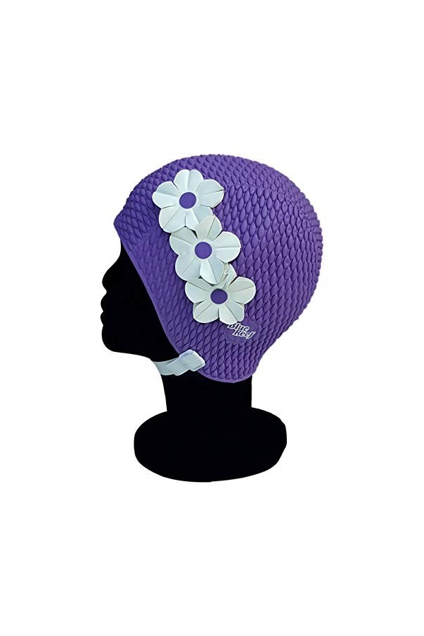 Blue Reef Tunis Bubble Bonnet de bain pour femme Motif floral classique rétro 3 fleurs 2 rangées de pétales 3D Style vintage 